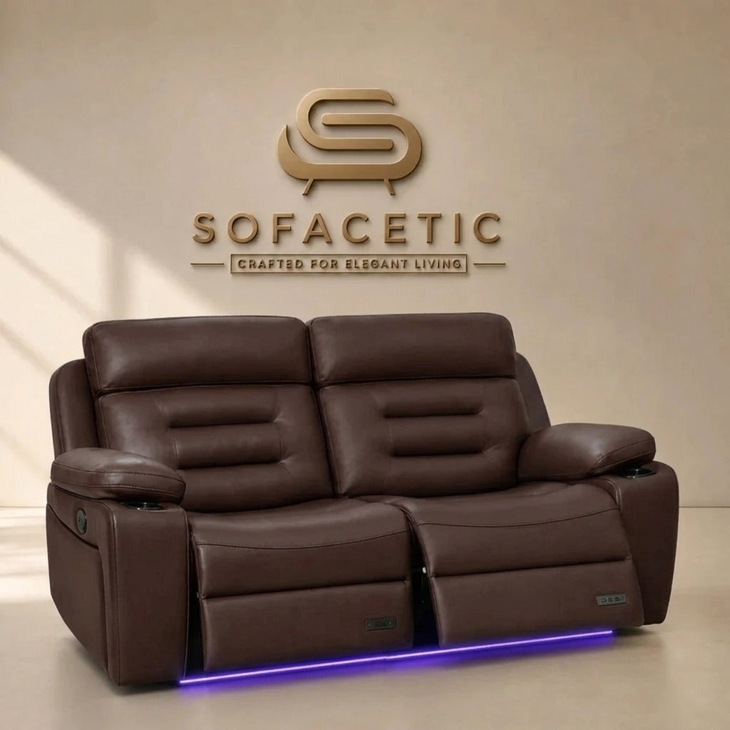 Hafsa Leather Suite Recliner Sofa Brown Set