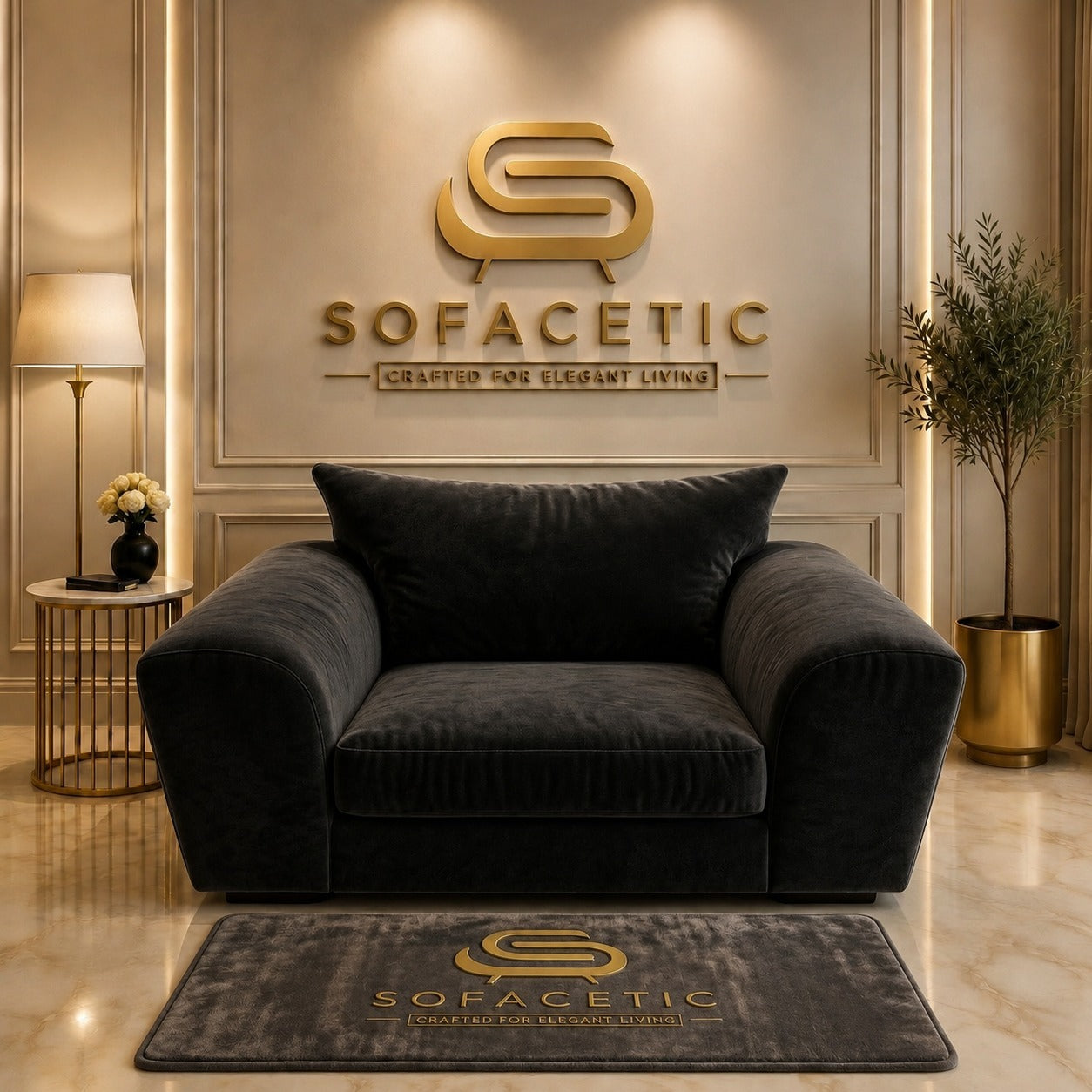Rivo Plush Velvet Fabric Sofa Set
