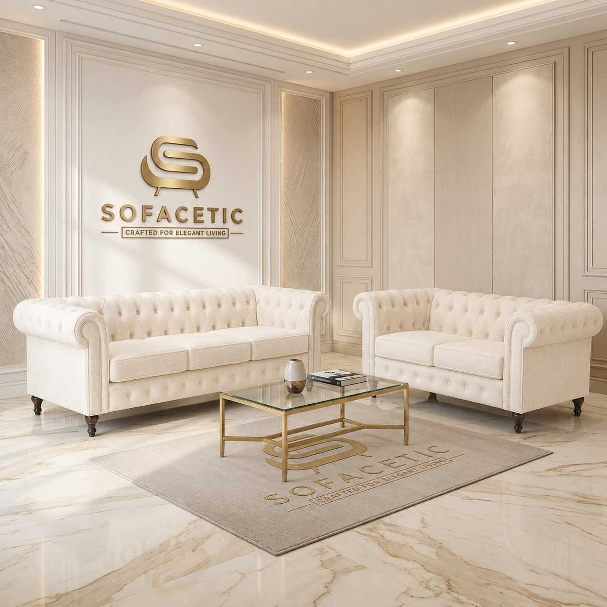 Olympia Chesterfield  Chenile  Sofa Set