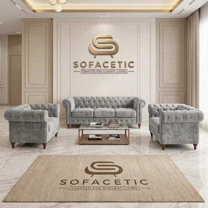 Olympia Chesterfield  Chenile  Sofa Set