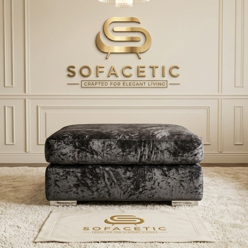 Simple Footstool in Crush Velvet  Fabric
