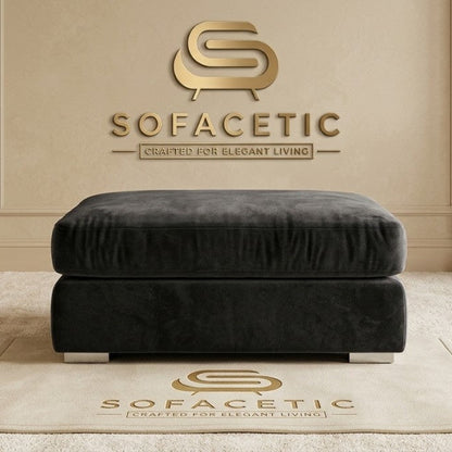 Simple Footstool in Plush Velvet Fabric