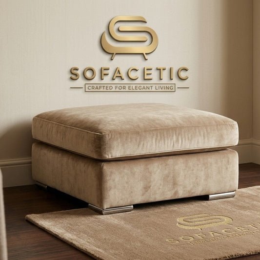 Simple Footstool in Plush Velvet Fabric