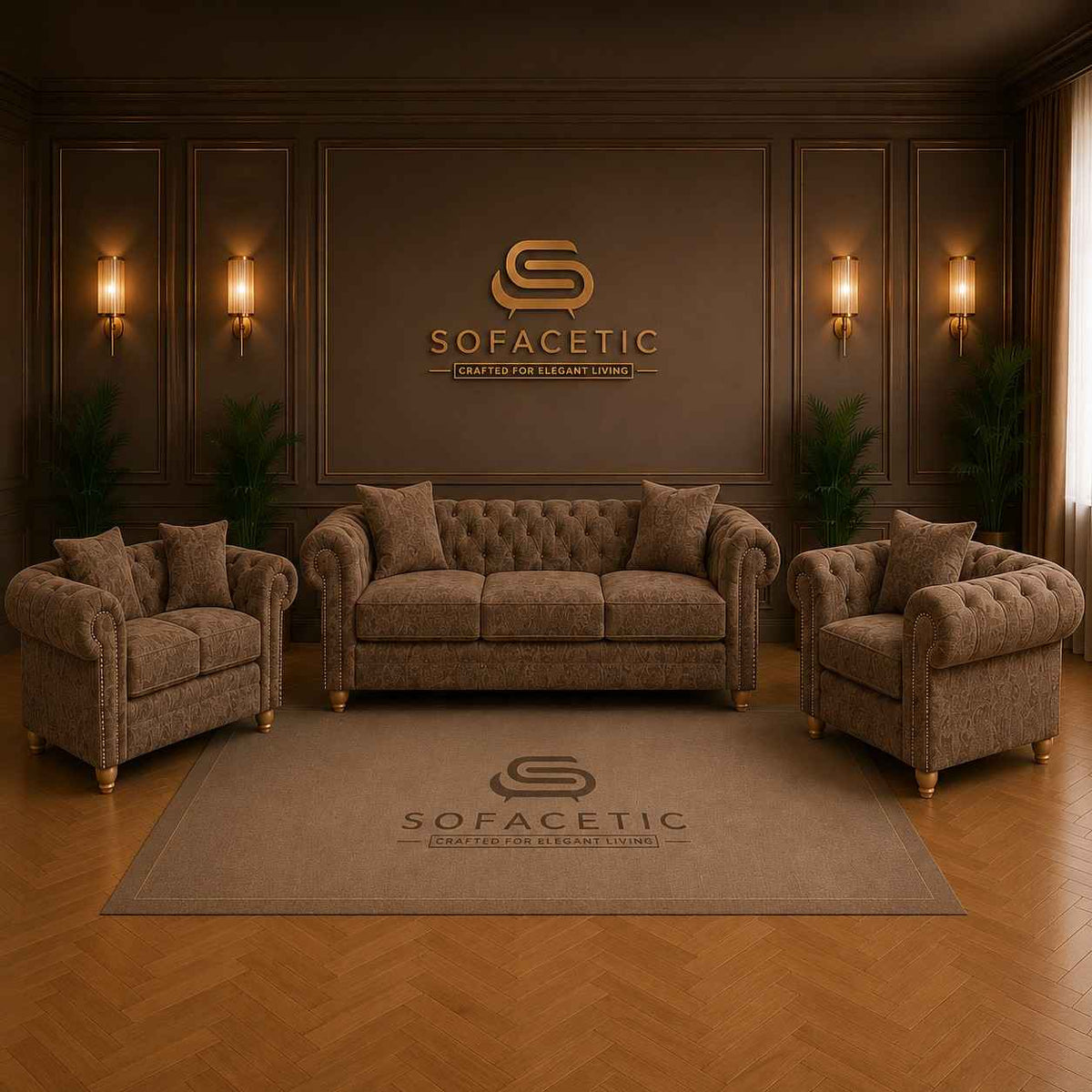 Olympia Ashwin Chenile Sofa Set