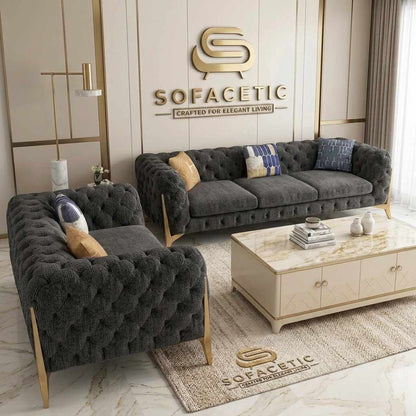 Italian Chenille Fabric Chesterfield Sofa Set