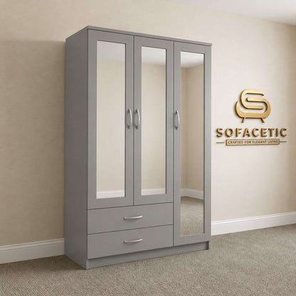 3 Door Grey Color Wardrobe