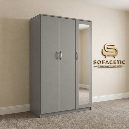 3 Door Grey Color Wardrobe