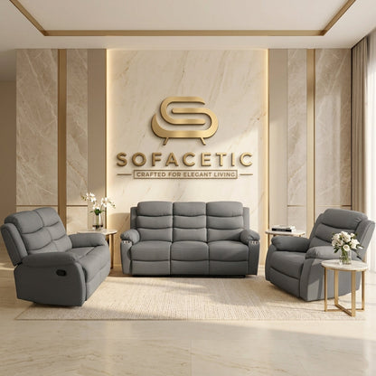 Sorrento Fabric Recliner Sofa Grey Set