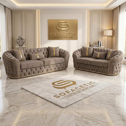 Madrid Chenile Fabric Chesterfield Sofa Set