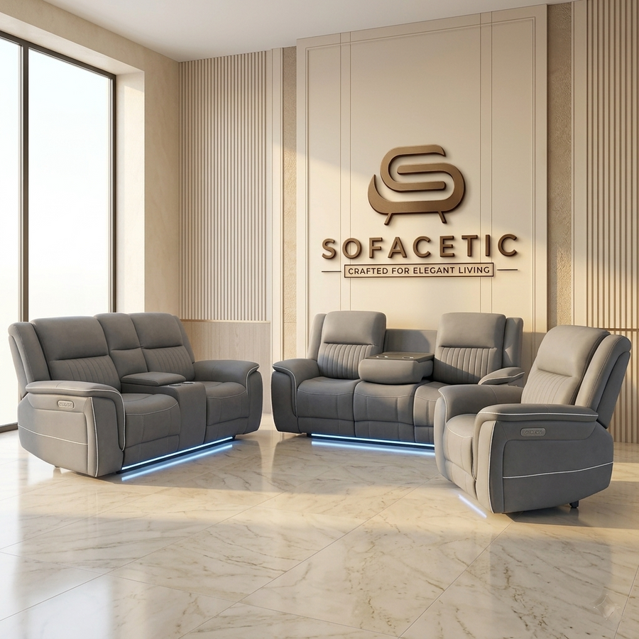 Hannah Fabric Recliner  Sofa Grey Set