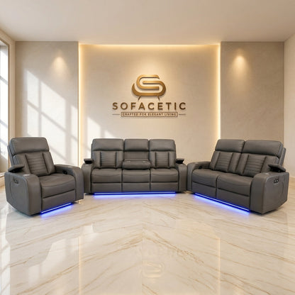 Tuscany Leather Suite Corner  Sofa Grey Set