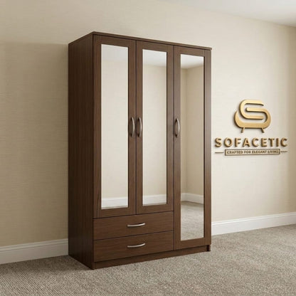 3 Door Walnut Color Wardrobe