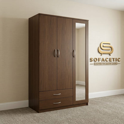 3 Door Walnut Color Wardrobe