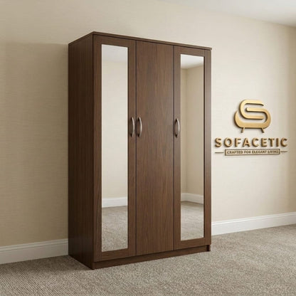 3 Door Walnut Color Wardrobe