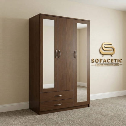 3 Door Walnut Color Wardrobe