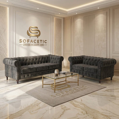 Olympia Chesterfield  Chenile  Sofa Set