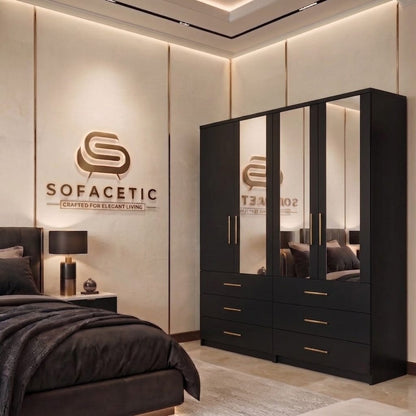 4 Door Black Color Wardrobe