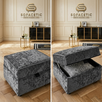 Storage Footstool in Crush Velvet Fabric