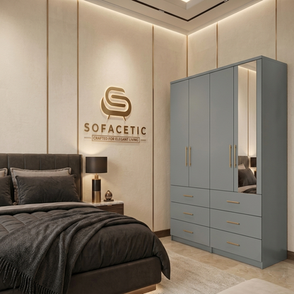 4 Door Grey Color Wardrobe