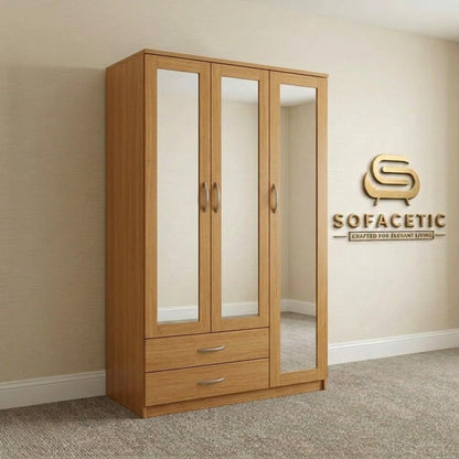 3 Door Oak Color Wardrobe