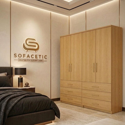 4 Door Oak Color Wardrobe