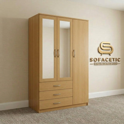 3 Door Oak Color Wardrobe