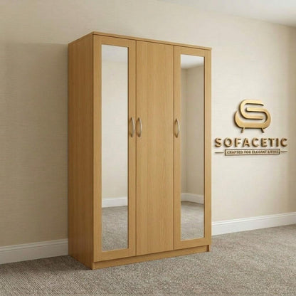 3 Door Oak Color Wardrobe