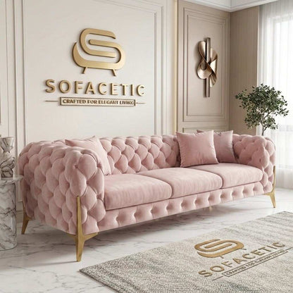 Italian Plush Velvet Fabric Chesterfield Sofa Set