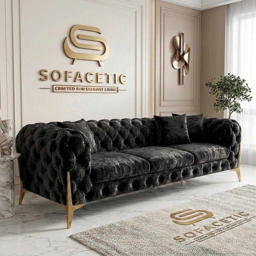 Italian Crush Velvet Fabric Chesterfield Sofa Set