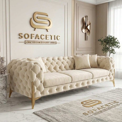 Italian Plush Velvet Fabric Chesterfield Sofa Set
