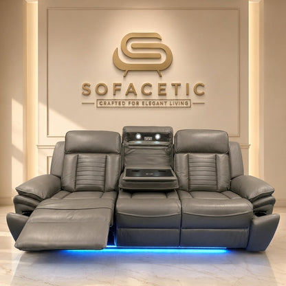 Tuscany Leather Suite Corner  Sofa Grey Set