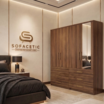 4 Door Walnut Color Wardrobe
