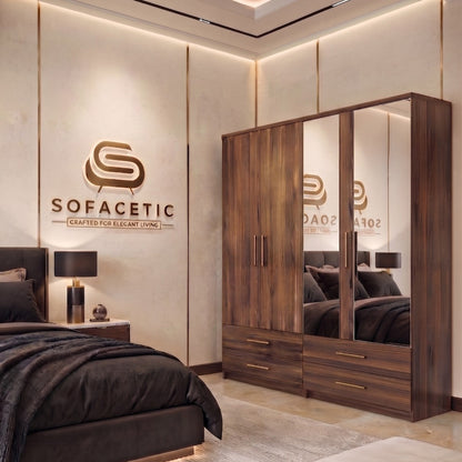 4 Door Walnut Color Wardrobe