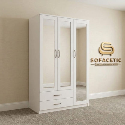 3 Door White Color Wardrobe