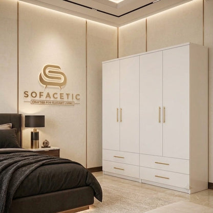 4 Door White Color Wardrobe
