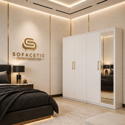 4 Door White Color Wardrobe